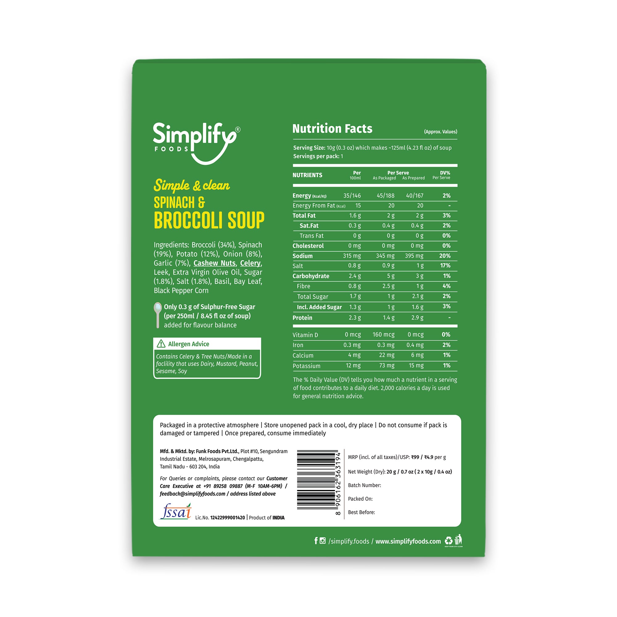 Spinach and Broccoli soup - 1 sleeve