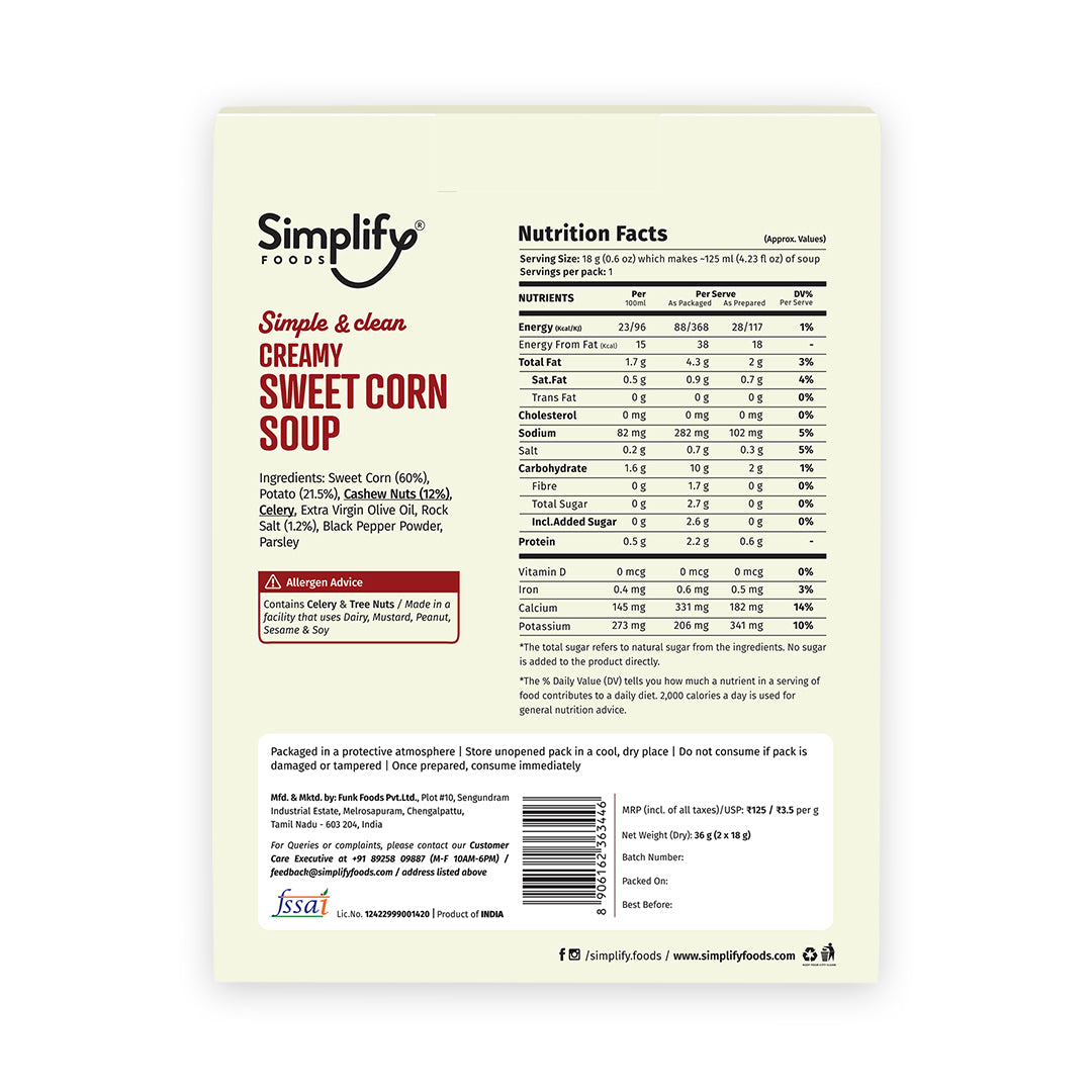 Creamy Sweet corn soup - 1 sleeve